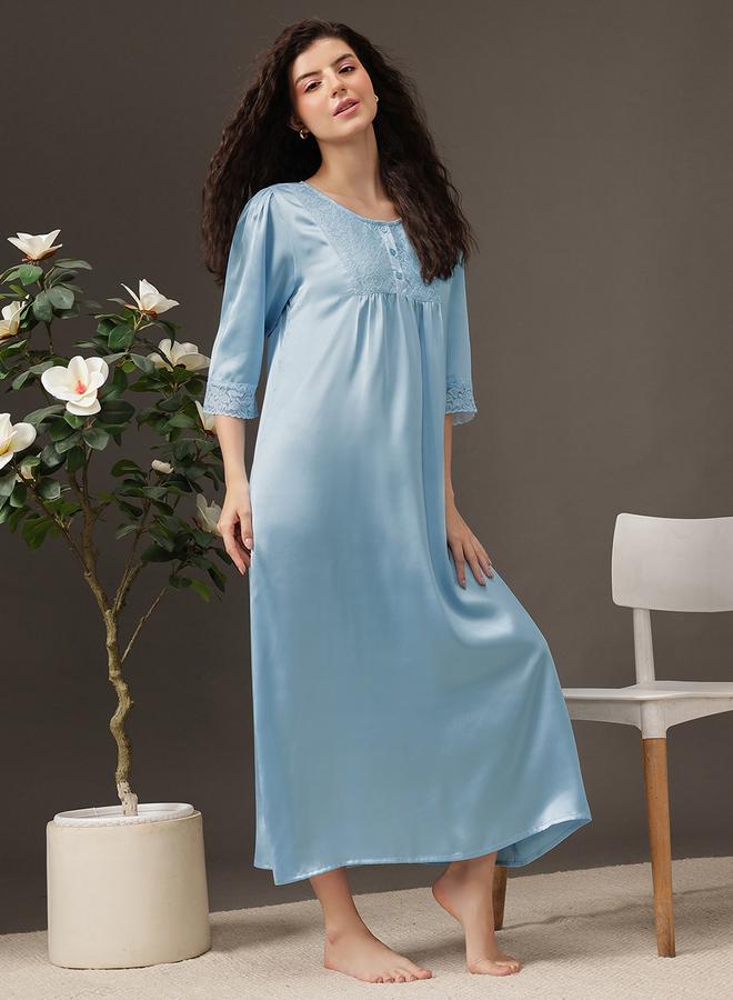 Clovia Satin Lace Detail Nightdress - Image 3